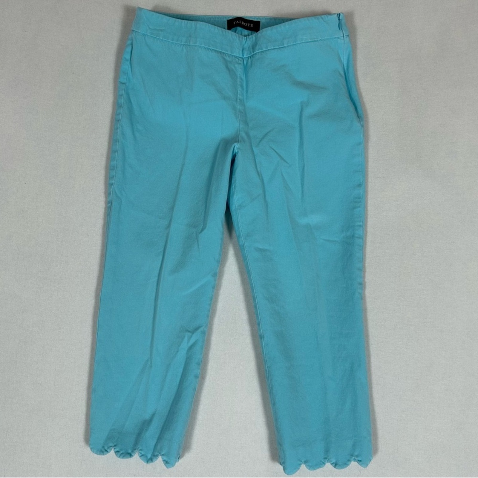 Talbots Blue Scalloped Hem Chatham Crop Women’s 4p 4 Petite Side Zip Dress Pant